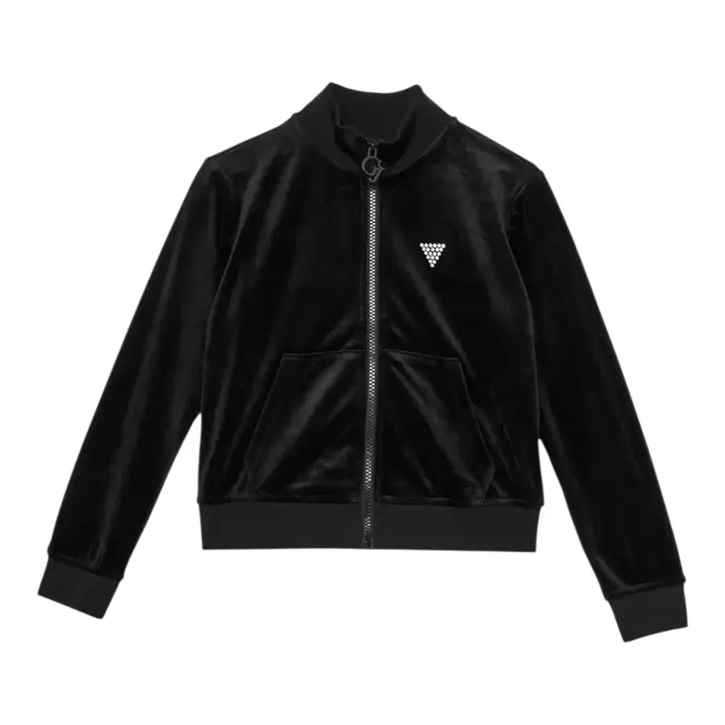 Guess Felpa tinta unita con Zip In Velluto Nero per Bambina