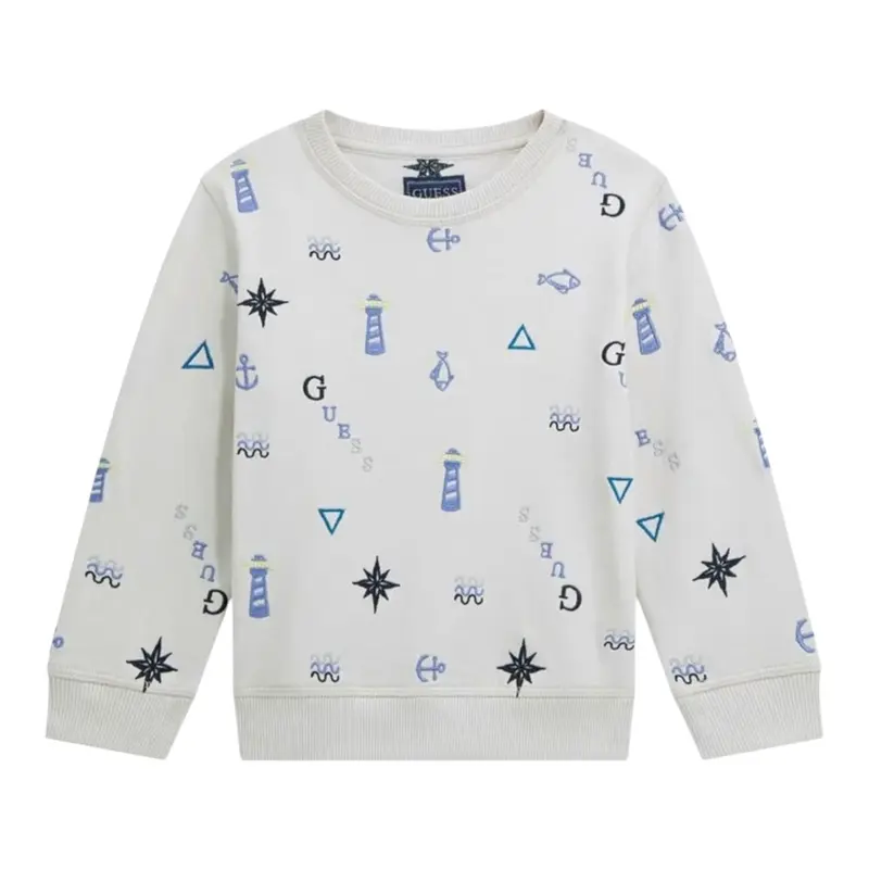 Guess Felpa tinta unita Girocollo con Stampa Grigio per Neonato