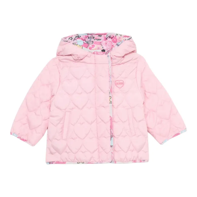 Guess Giubbino tinta unita con Cappuccio Rosa per Neonata