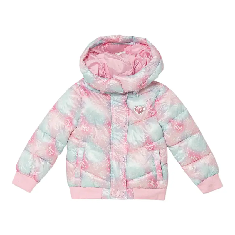 Guess Giubbino tinta unita con Zip Cappuccio E Fantasia Rosa per Neonata