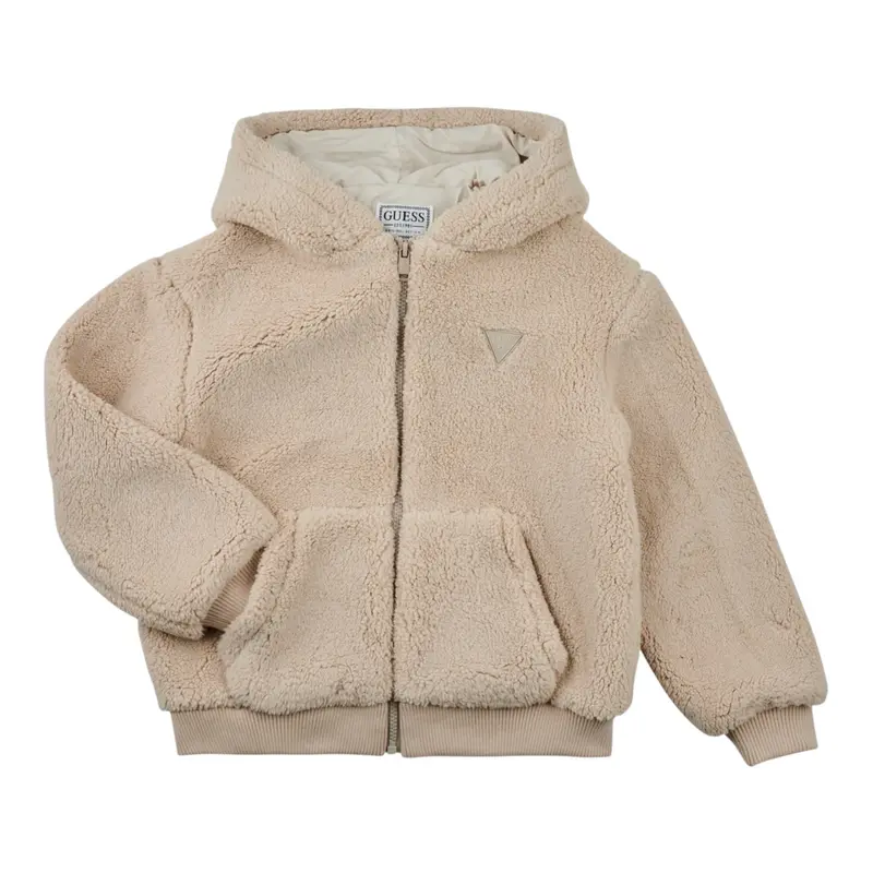 Guess Giubbino tinta unita con Zip E Cappuccio Modello Teddy Beige per Bambino