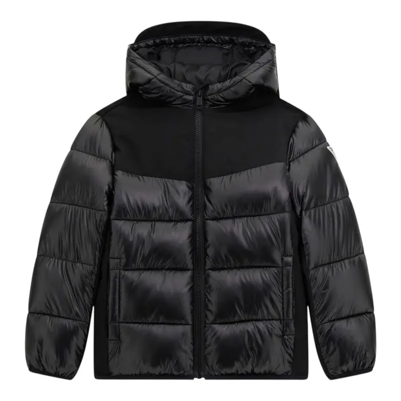 Guess Giubbino tinta unita con Zip E Cappuccio Nero per Bambino