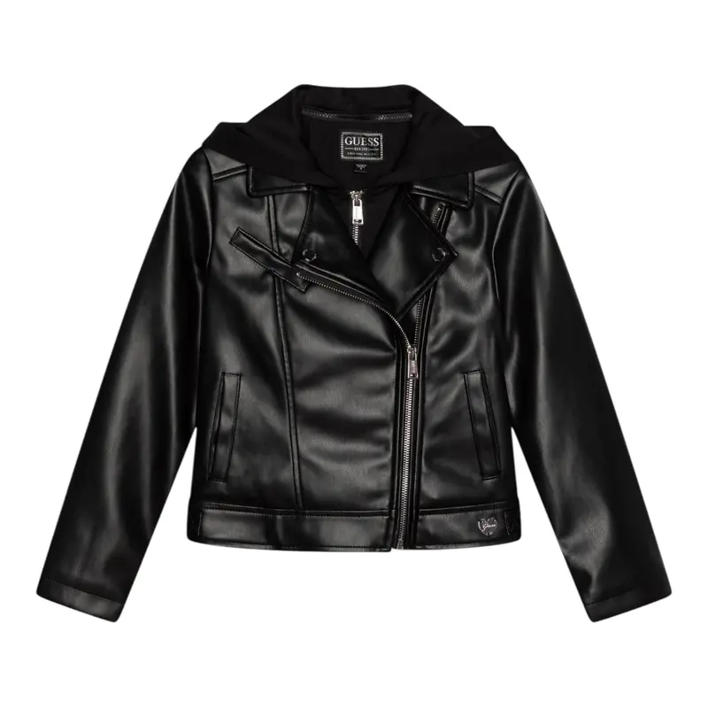 Guess Giubbino tinta unita In Ecopelle Nero per Bambino