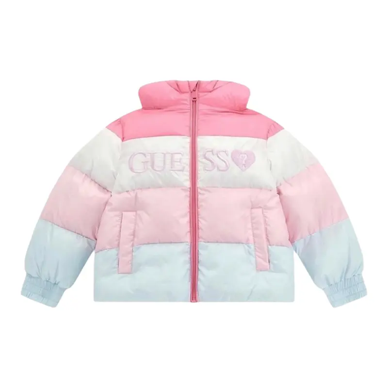 Guess Giubbino Tricolore con Zip E Cappuccio Rosa per Neonata