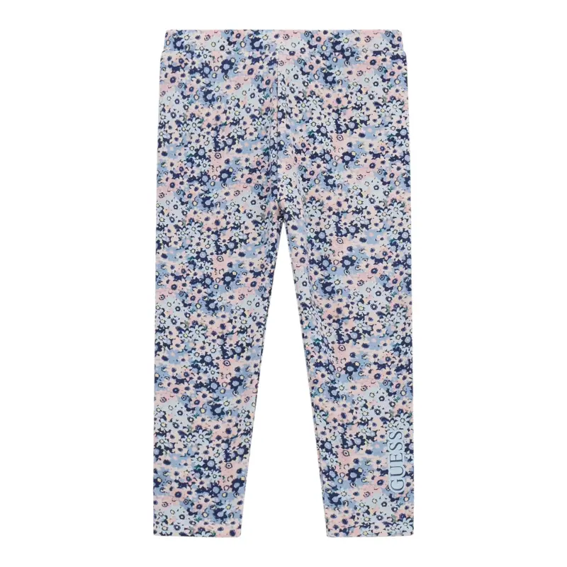 Guess Leggins Reversibile Bicolore con Fantasia Floreale Blu per Bambina