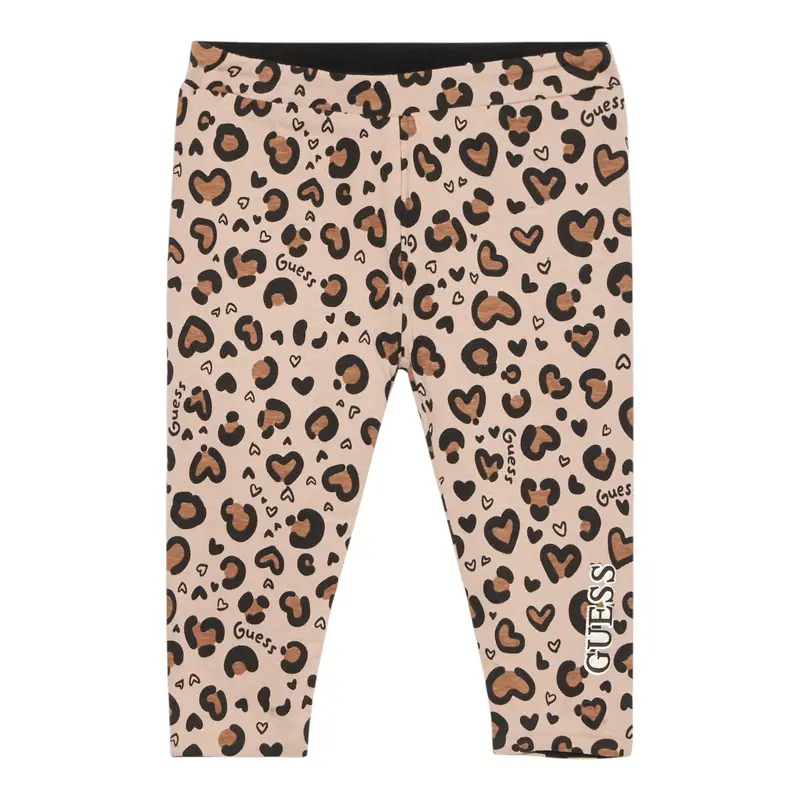 Guess Leggins Reversibile Bicolore con Fantasia Maculata Beige per Bambina