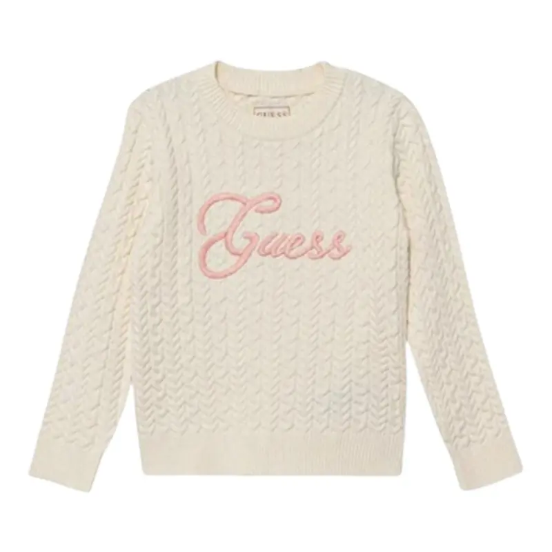 Guess Maglia Girocollo tinta unita con Lofo Panna per Neonata