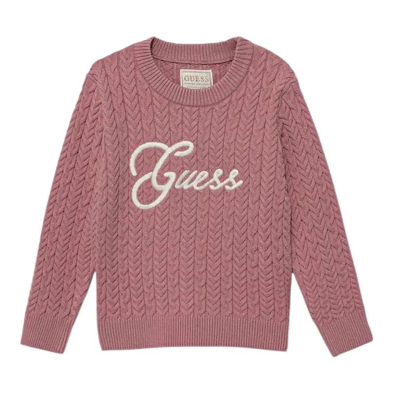 Guess Maglia Girocollo tinta unita con Lofo Rosa per Bambina
