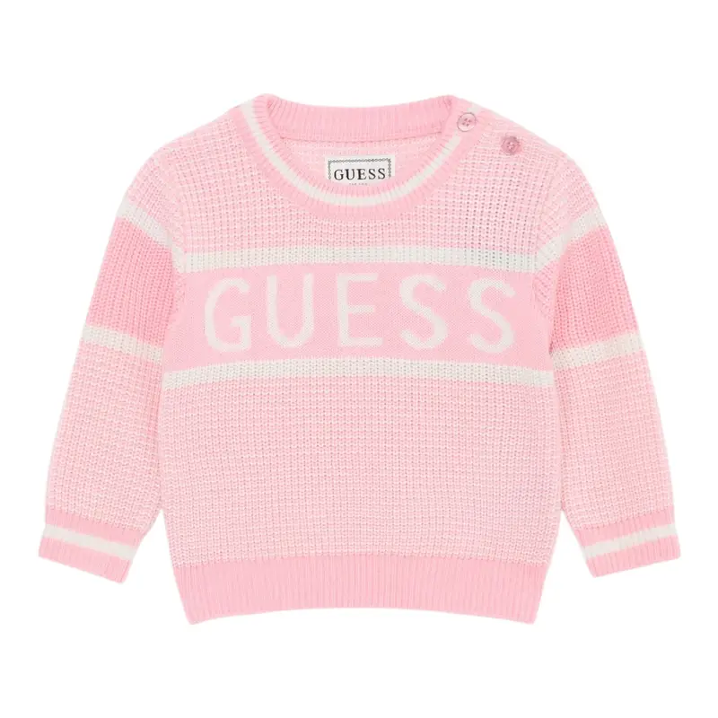 Guess Maglia Girocollo tinta unita con Logo Rosa per Neonata