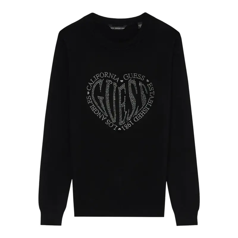 Guess Maglia Girocollo tinta unita con Paillettes Nero per Neonata