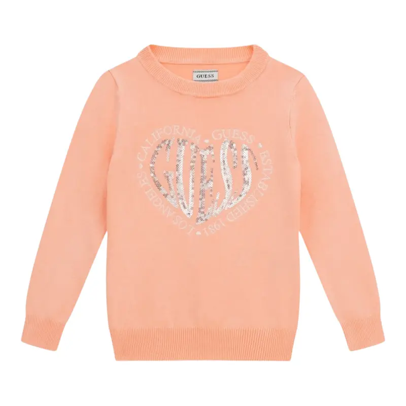 Guess Maglia Girocollo tinta unita con Paillettes Pesca per Neonata