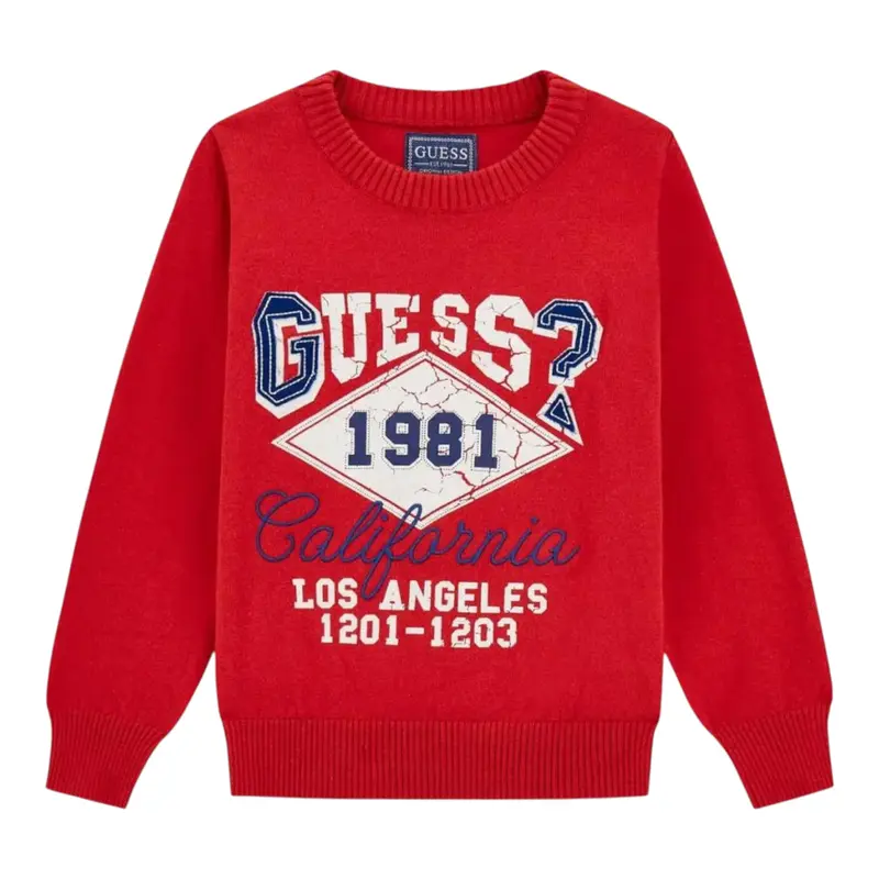 Guess Maglia Girocollo tinta unita con Ricami Rosso per Neonato