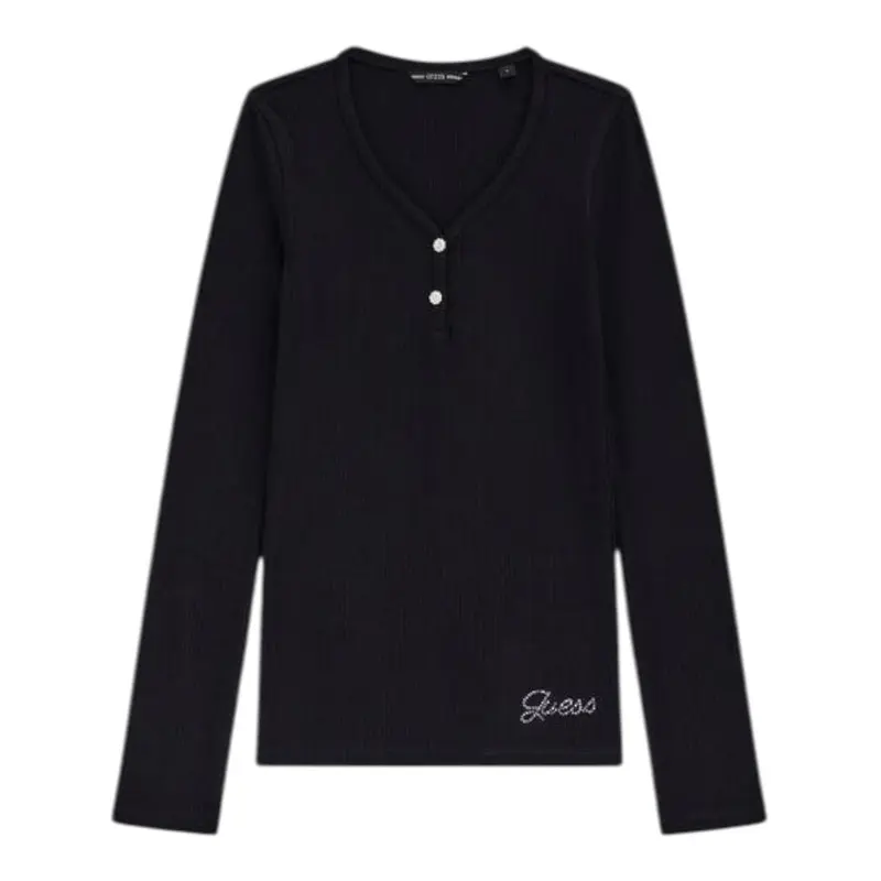 Guess Maglia tinta unita con Bottoni Nero per Bambina