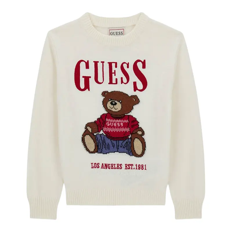 Guess Maglia tinta unita con Stampa Panna per Neonato