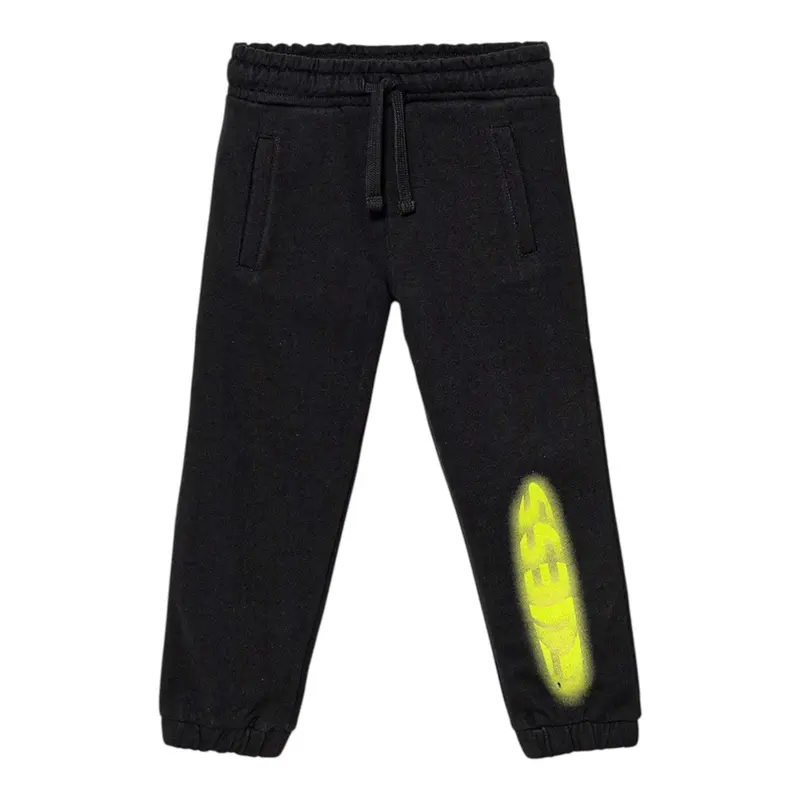 Guess Pantalone Modello Tuta tinta unita con Stampa Nero per Bambino