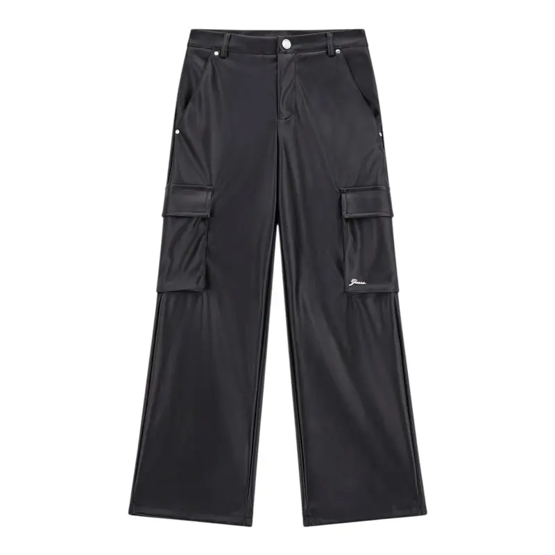 Guess Pantalone tinta unita Modello Palazzo In Ecopelle Nero per Bambina