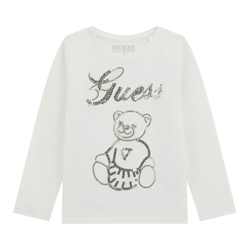 Guess Shirt Girocollo tinta unita con Pailettes Bianco per Neonata