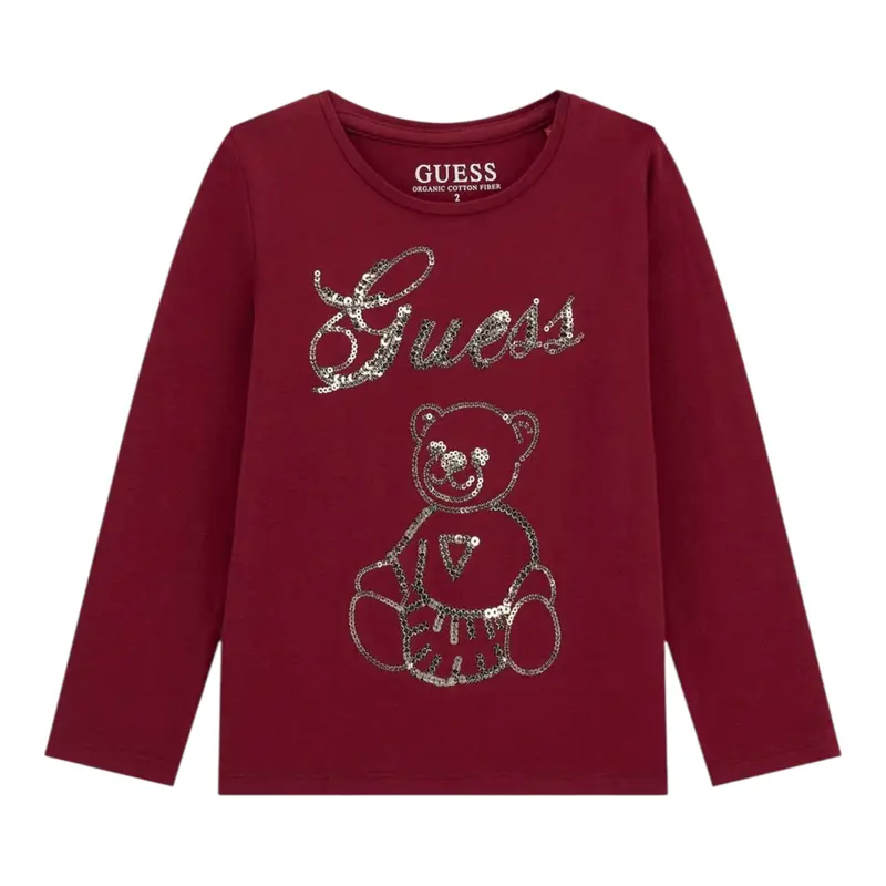Guess Shirt Girocollo tinta unita con Pailettes Bordeaux per Neonata