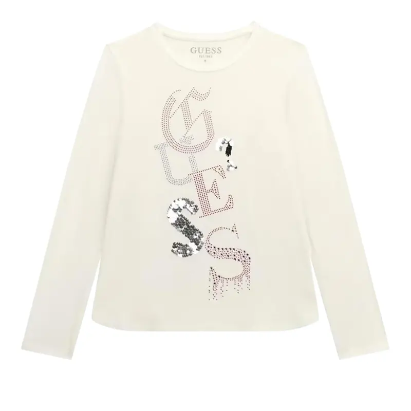 Guess Shirt Girocollo tinta unita con Paillettes Bianco per Bambina