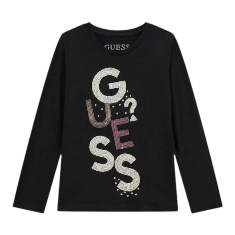 Guess Shirt Girocollo tinta unita con Paillettes Nero per Neonata