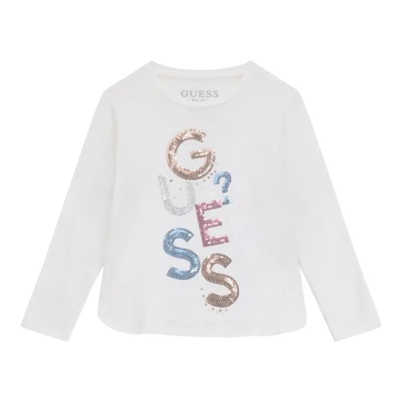 Guess Shirt Girocollo tinta unita con Paillettes Panna per Neonata