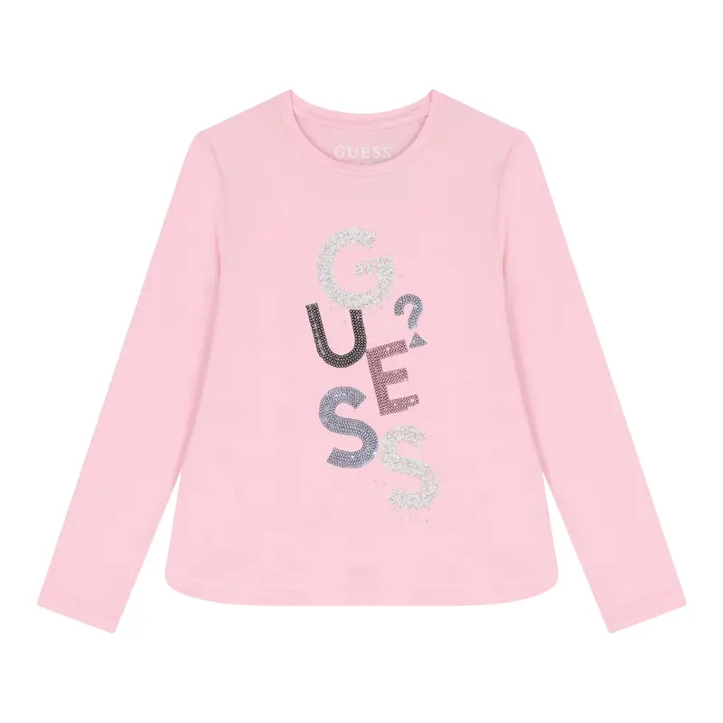 Guess Shirt Girocollo tinta unita con Paillettes Rosa per Bambina