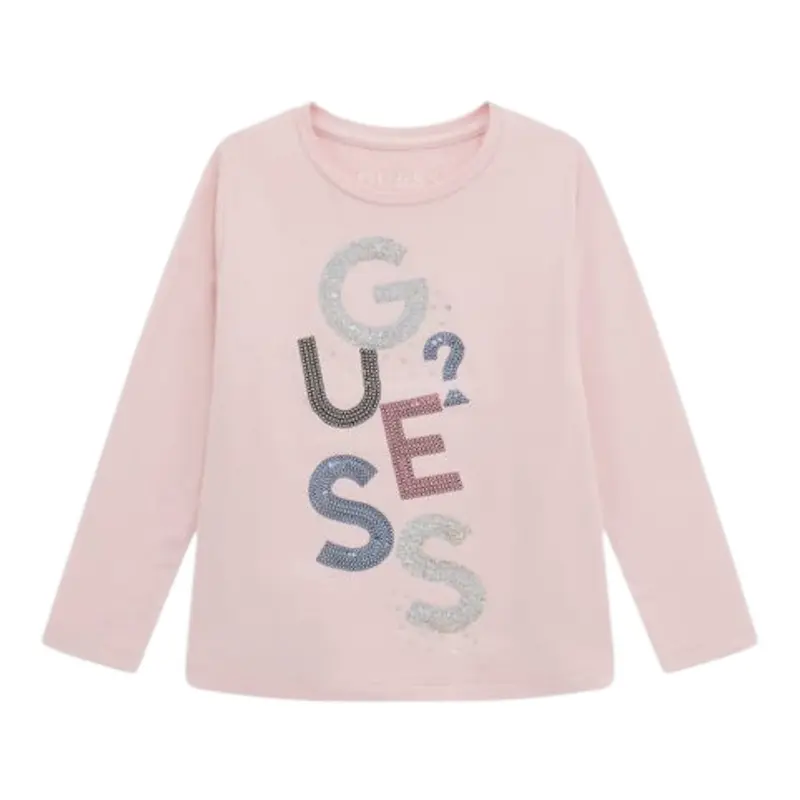 Guess Shirt Girocollo tinta unita con Paillettes Rosa per Neonata