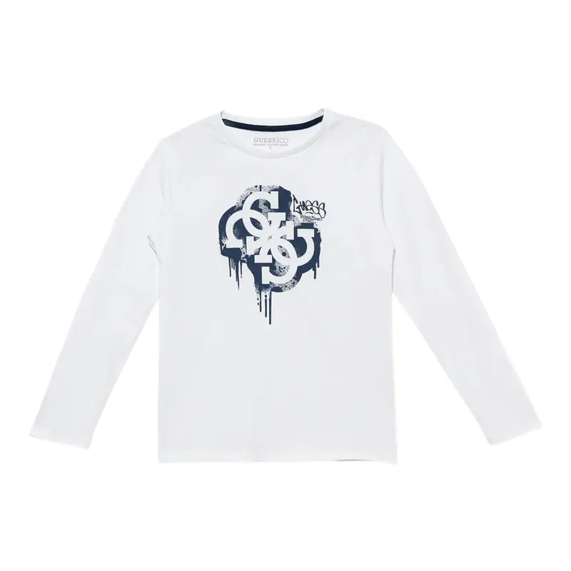 Guess Shirt Girocollo tinta unita con Stampa Bianco per Bambino