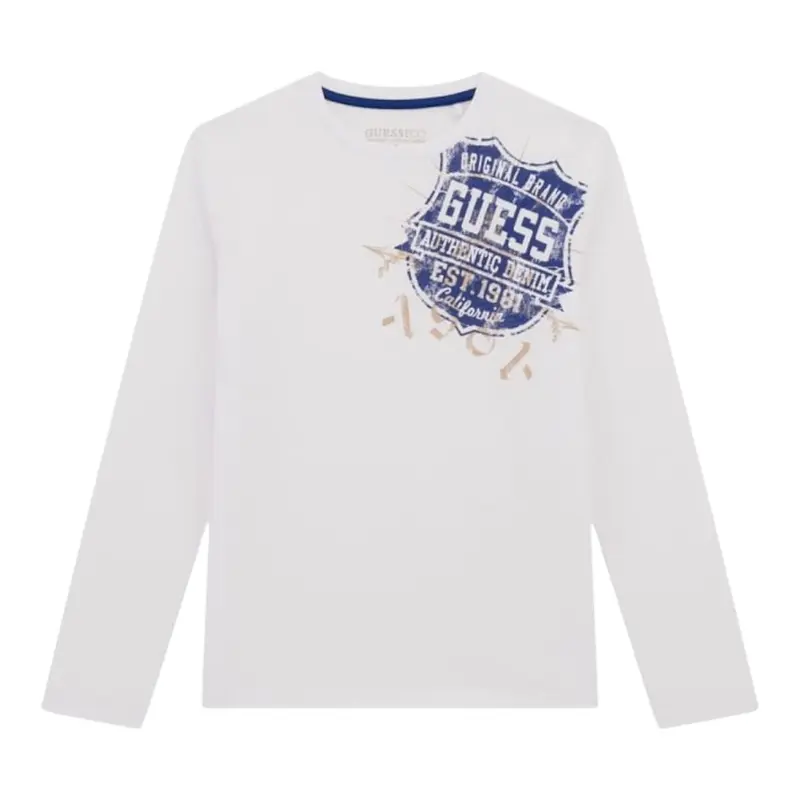 Guess Shirt Girocollo tinta unita con Stampa Bianco per Bambino