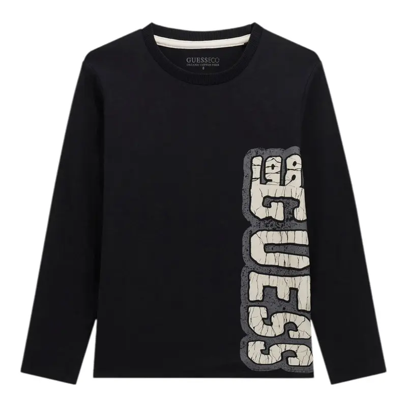 Guess Shirt Girocollo tinta unita con Stampa Nero per Bambino
