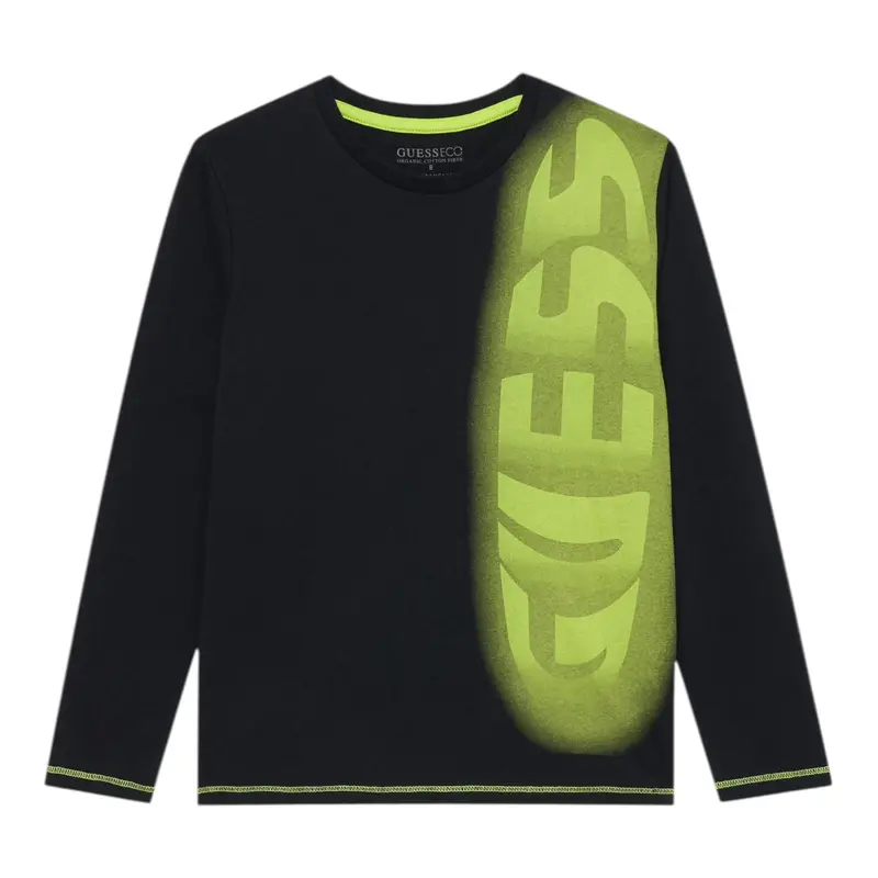 Guess Shirt Girocollo tinta unita con Stampa Nero per Bambino
