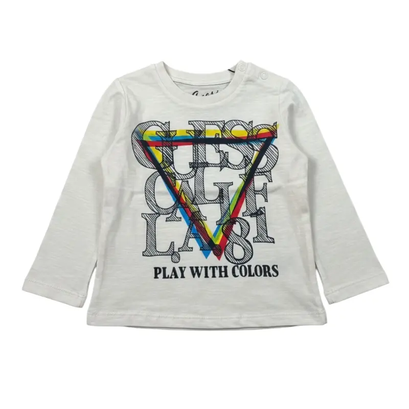 Guess Shirt Girocollo tinta unita con Stampa Panna per Neonato