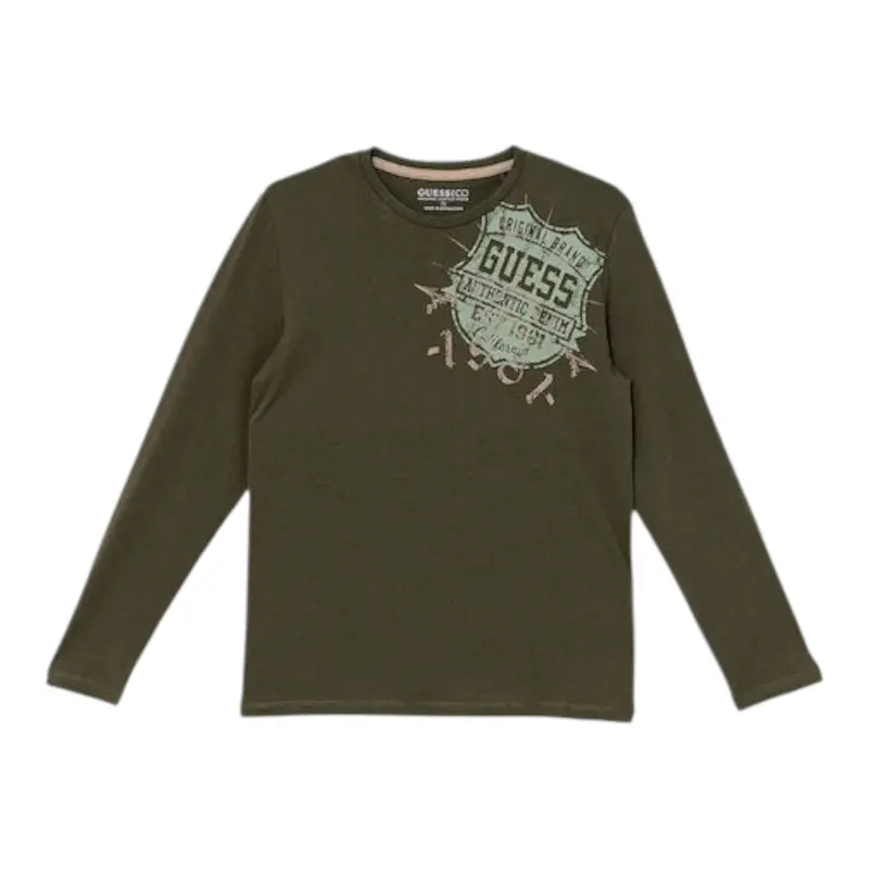 Guess Shirt Girocollo tinta unita con Stampa Verde per Bambino