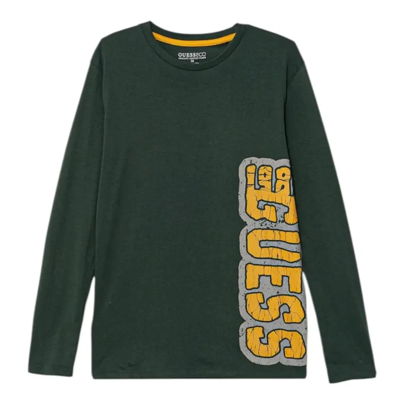 Guess Shirt Girocollo tinta unita con Stampa Verde per Bambino