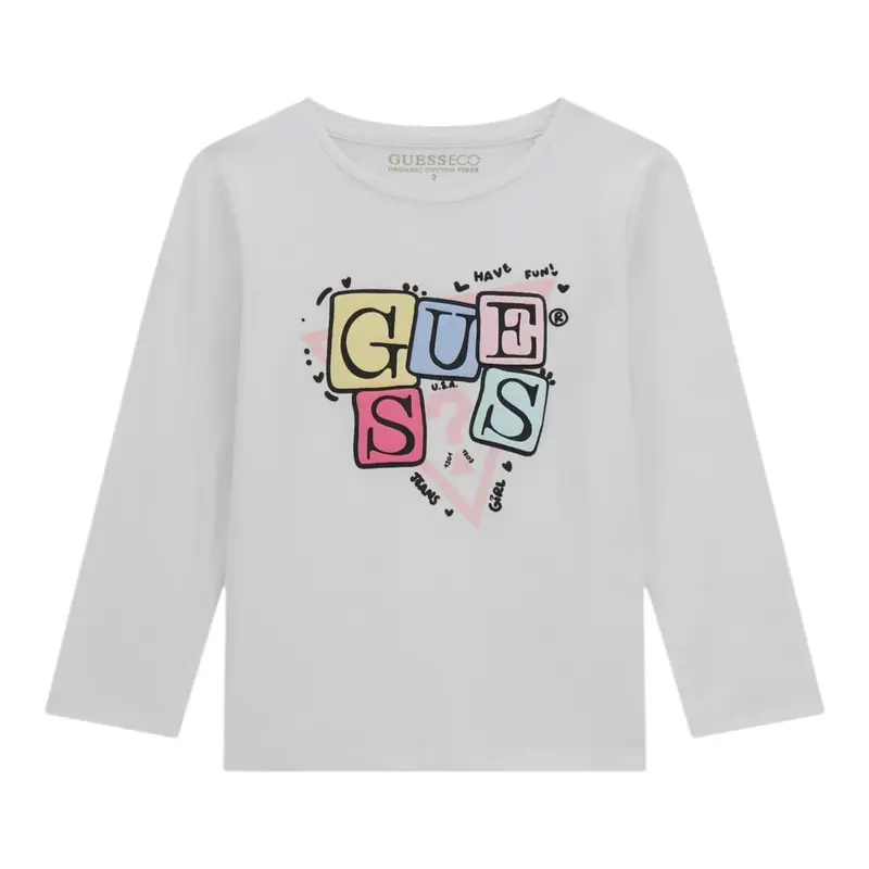 Guess Shirt Girocollo tinta unita con Stampe Bianco per Neonata