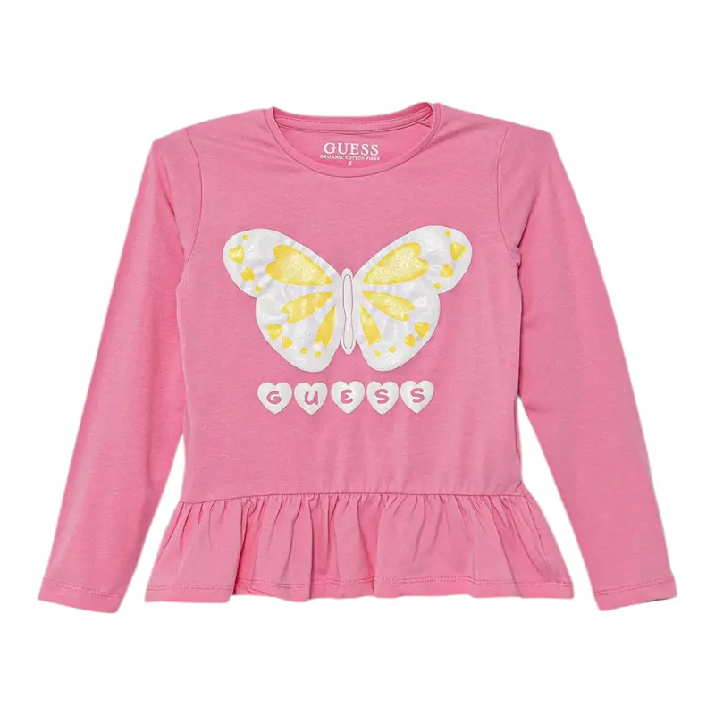 Guess Shirt Girocollo tinta unita con Stampe Rosa per Neonata