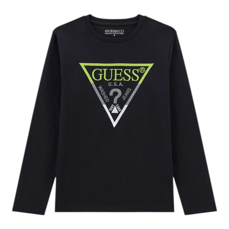 Guess Shirt Tinta Uinita con Stampa Nero per Bambino