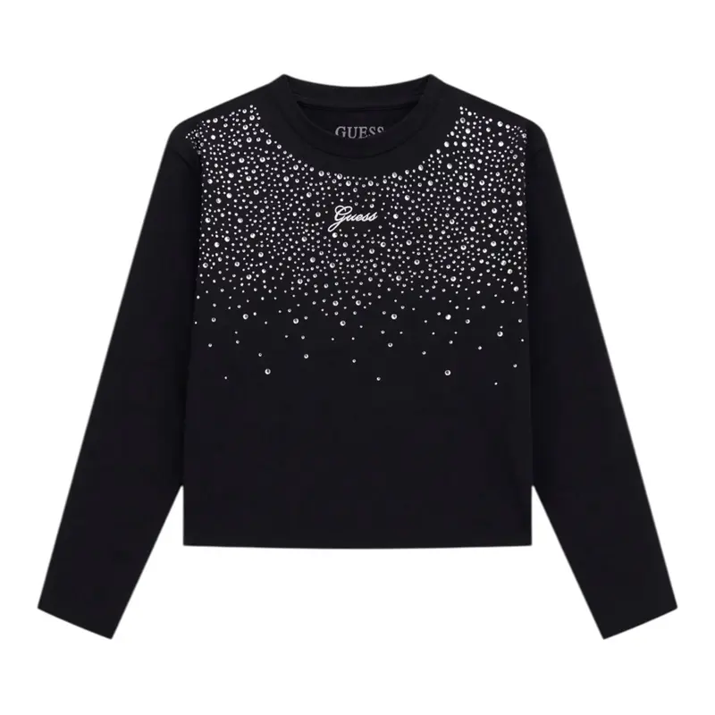 Guess Shirt tinta unita con Brillantini Nero per Bambina