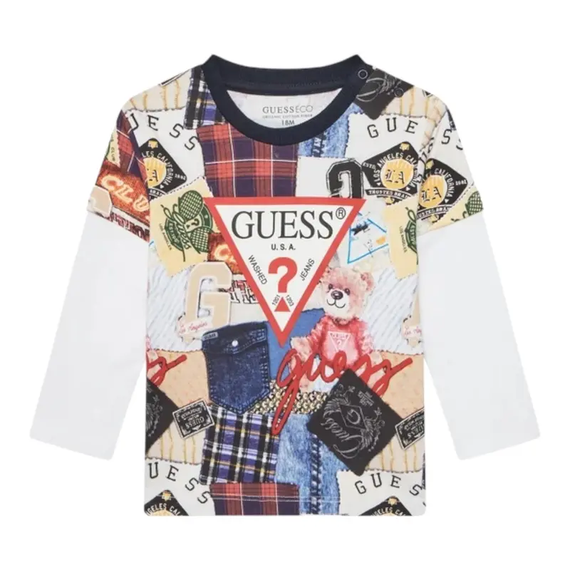 Guess Shirt tinta unita con Fantasia Panna per Neonato