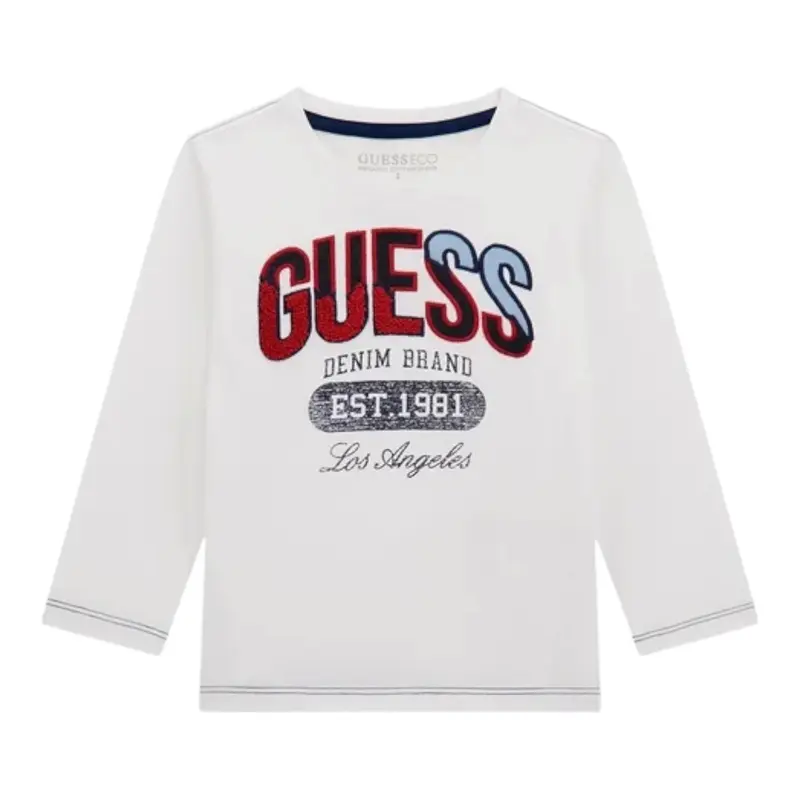 Guess Shirt tinta unita con Logo Bianco per Neonato