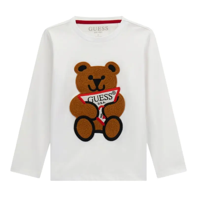 Guess Shirt tinta unita con Logo Bianco per Neonato