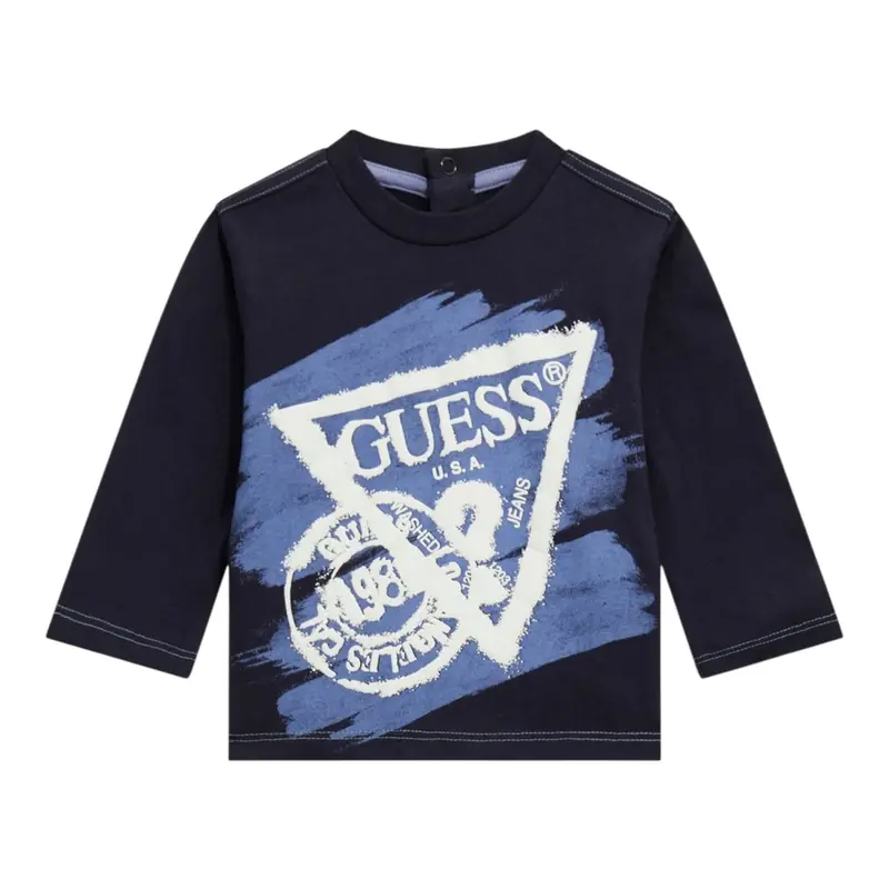 Guess Shirt tinta unita con Logo Blu per Neonato