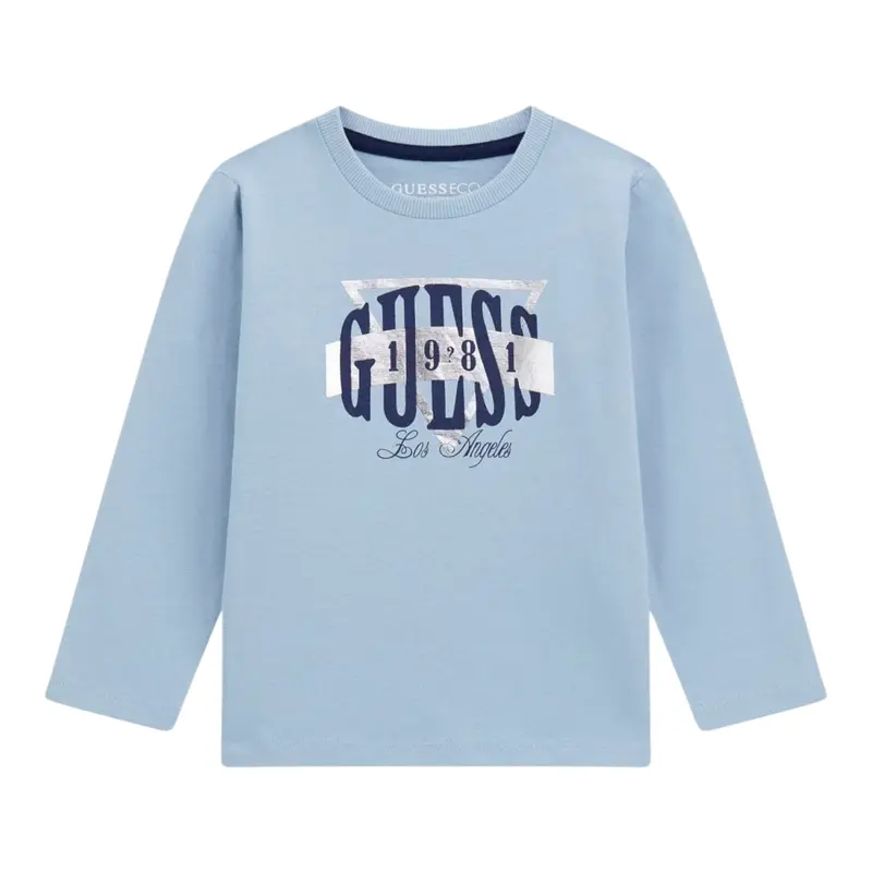 Guess Shirt tinta unita con Stampa Azzurro per Neonato
