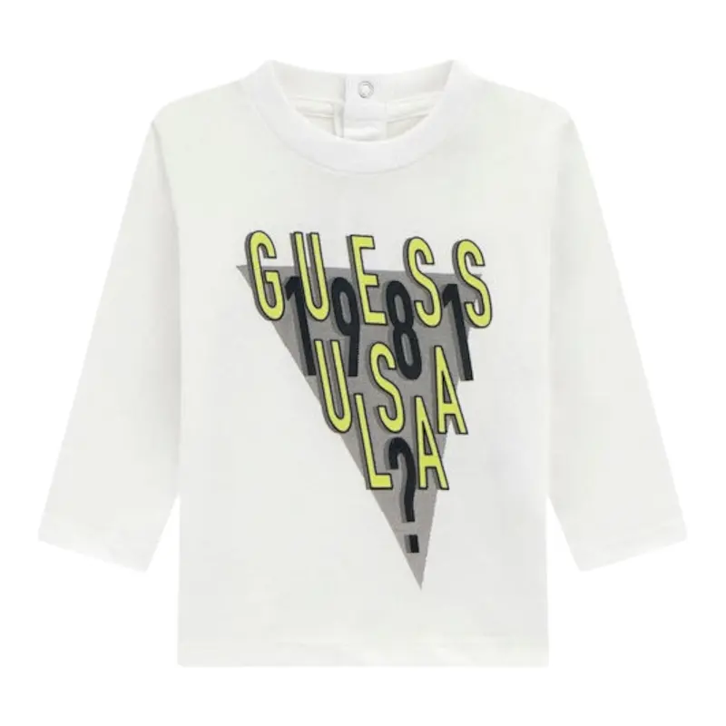 Guess Shirt tinta unita con Stampa Bianco per Neonato