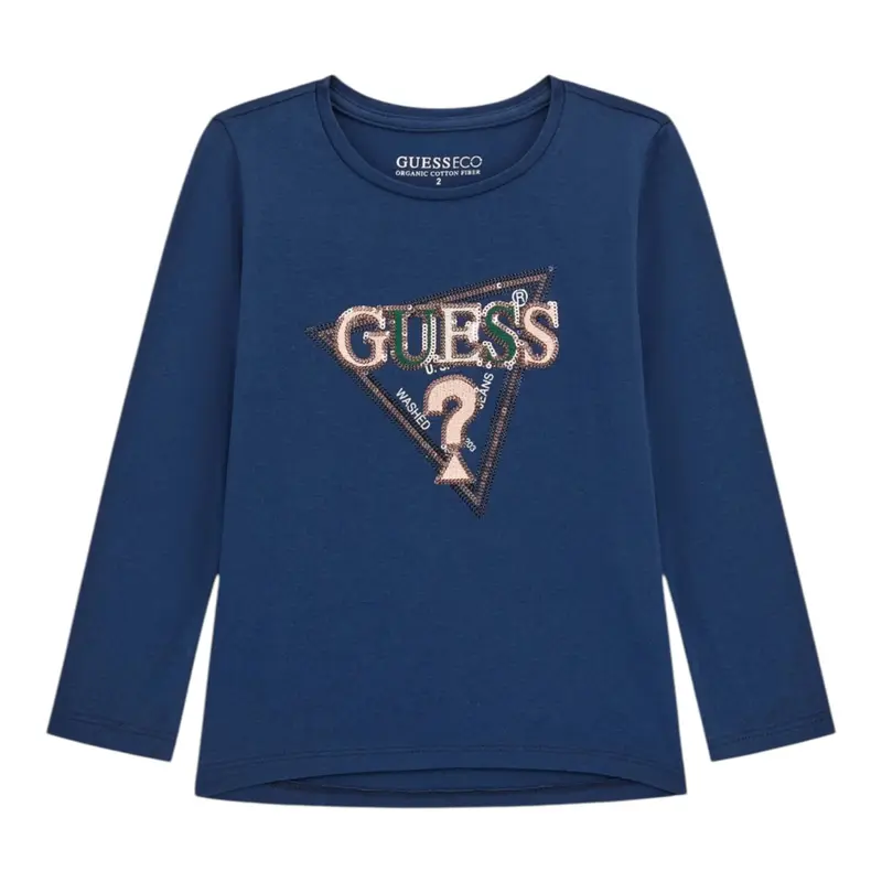 Guess Shirt tinta unita con Stampa Blu per Bambina