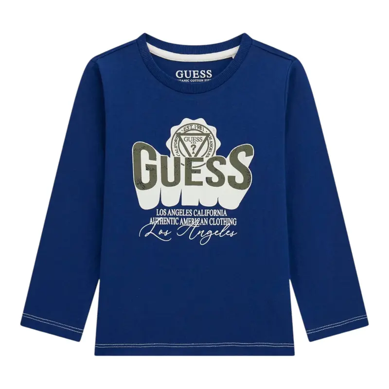 Guess Shirt tinta unita con Stampa Blu per Bambino