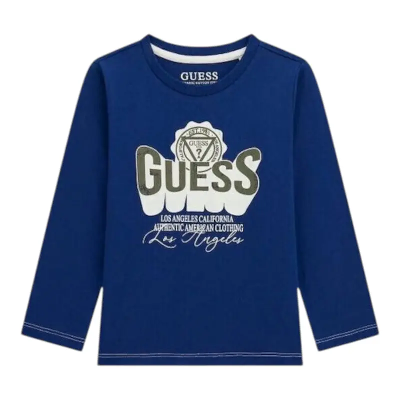 Guess Shirt tinta unita con Stampa Blu per Neonato
