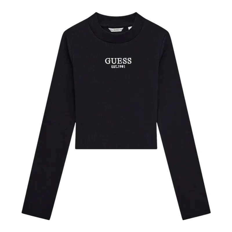 Guess Shirt tinta unita con Stampa Logo Nero per Bambina