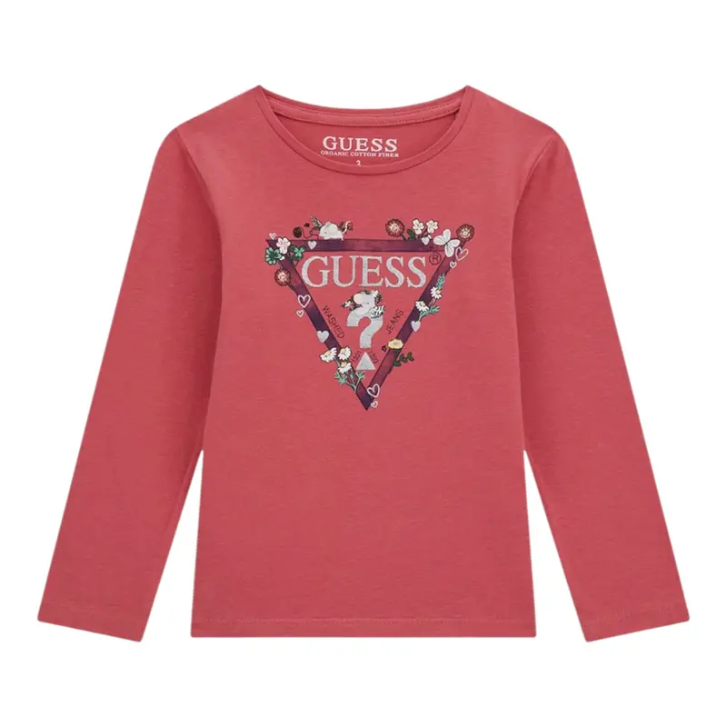 Guess Shirt tinta unita con Stampa Rosa per Neonata