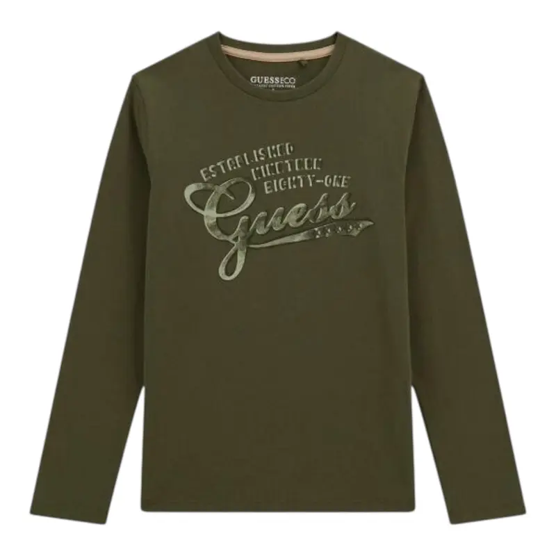Guess Shirt tinta unita con Stampa Verde per Bambino